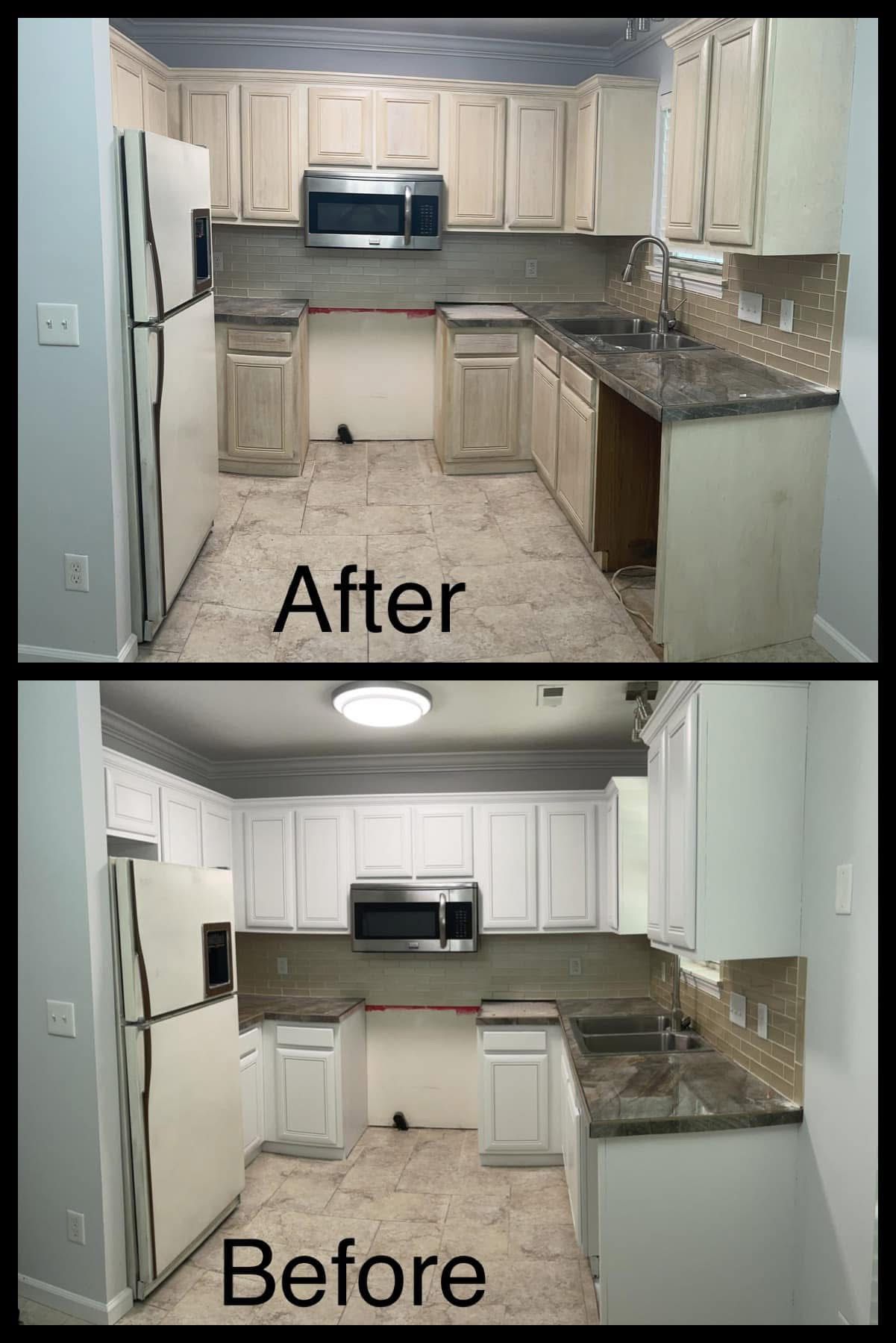 Kitchen cabinet painting before after